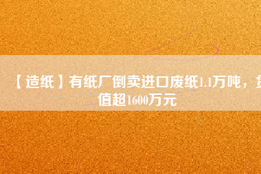 【造紙】有紙廠倒賣進口廢紙1.1萬噸，貨值超1600萬元