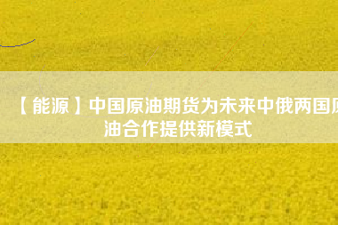 【能源】中國(guó)原油期貨為未來(lái)中俄兩國(guó)原油合作提供新模式